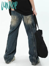 Lunivop Women’s High Waist Wide Leg Splice Design Jeans American Vintage Unisex Style Casual